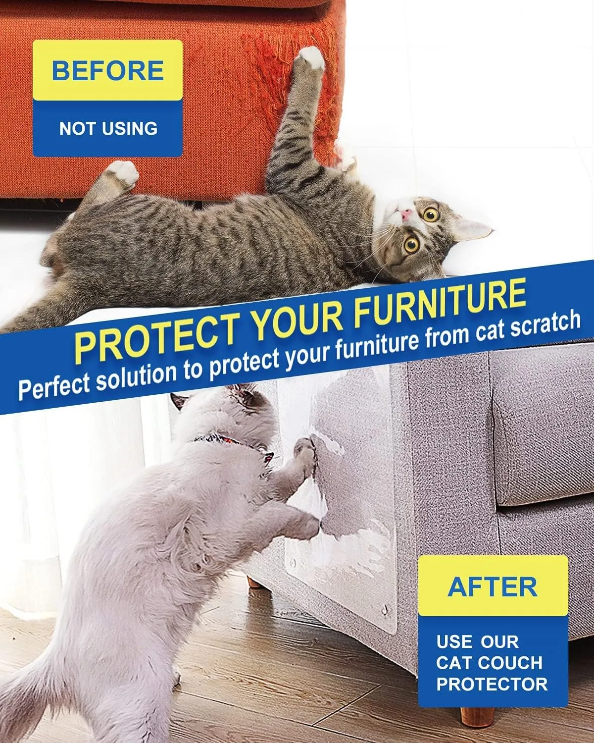 10 PCS Cat Scratch Furniture Protector - Specially Designed for Leather Furniture, Cat Couch Protector Scratching Deterrent, Strong Adhesion, No Residue (10PCS   60 Pins)
