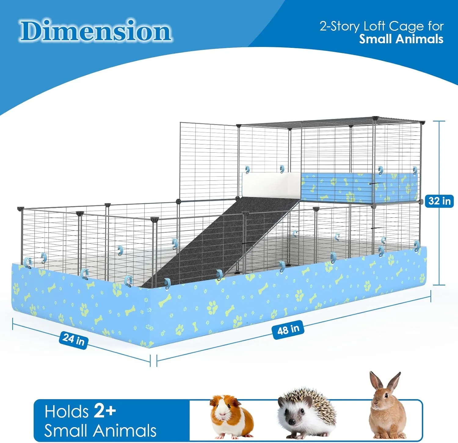 2-Story Guinea Pig Cages with Tarp, Large C&C Loft Cage for Rabbit Bunny Puppy Small Animal Indoor Dog Playpen Pet Exercise Enclosure, 25 Panels