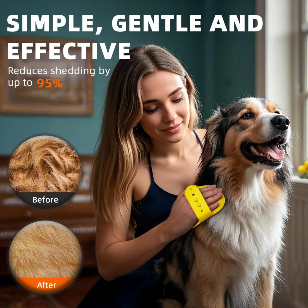 4PCS Dog Bath Brush | Scrubber for Bath | Shampoo Brush | Toothbrush | Finger Toothbrush | Dog Shower/Washing Brush with Adjustable Ring Handle - Pet Bath Supplies (Blue Yellow)