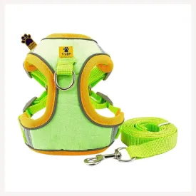 A a Pets' Reflective Harness & Leash Set for Cats, Puppies, Small Dogs - Suede Fabric-Lime Green