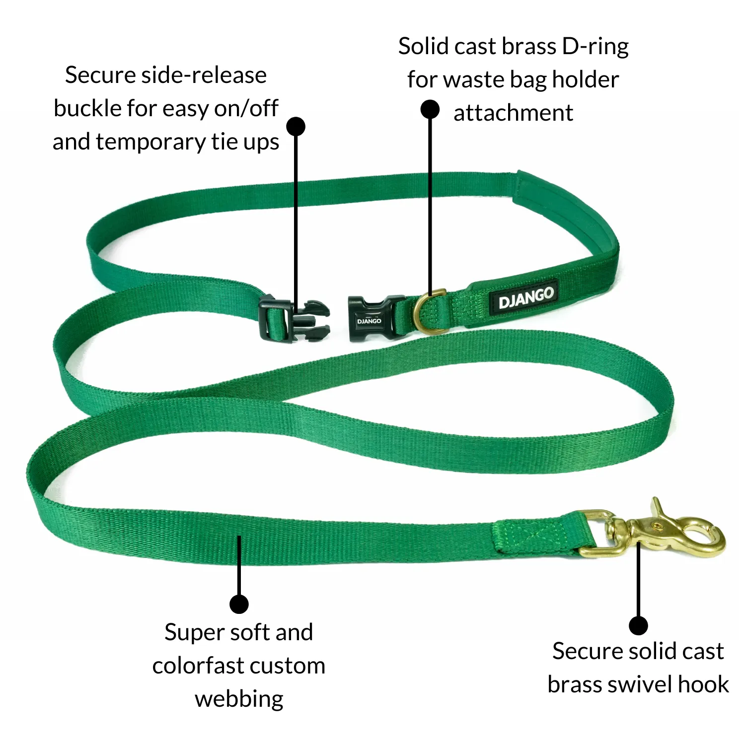 Adjustable Hands-Free Adventure Dog Leash - Forest Green