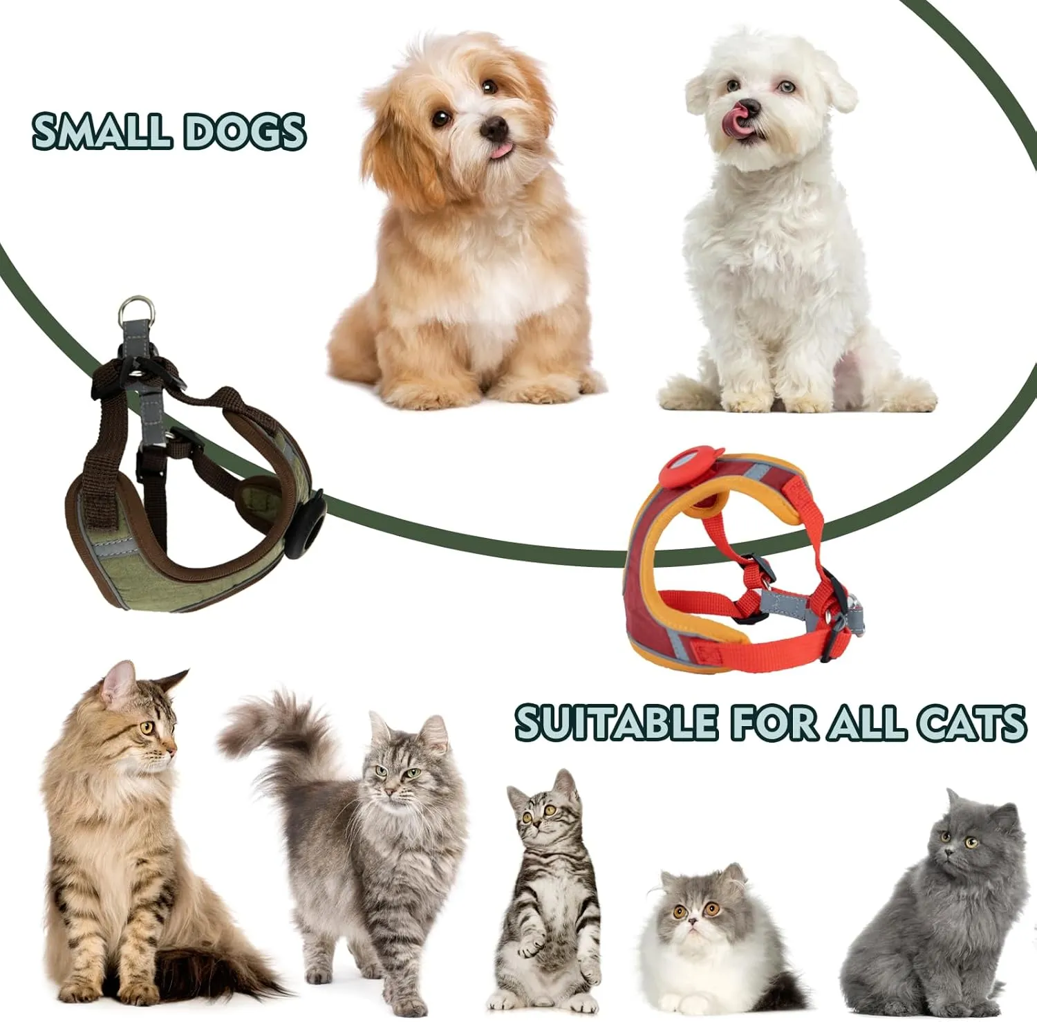 Airtag Cat Harness and Leash Set - Soft Nylon Adjustable, Escape Proof Reflective (Red, Small)