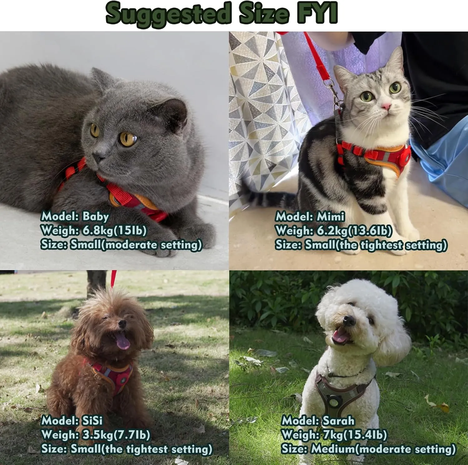 Airtag Cat Harness and Leash Set - Soft Nylon Adjustable, Escape Proof Reflective (Red, Small)