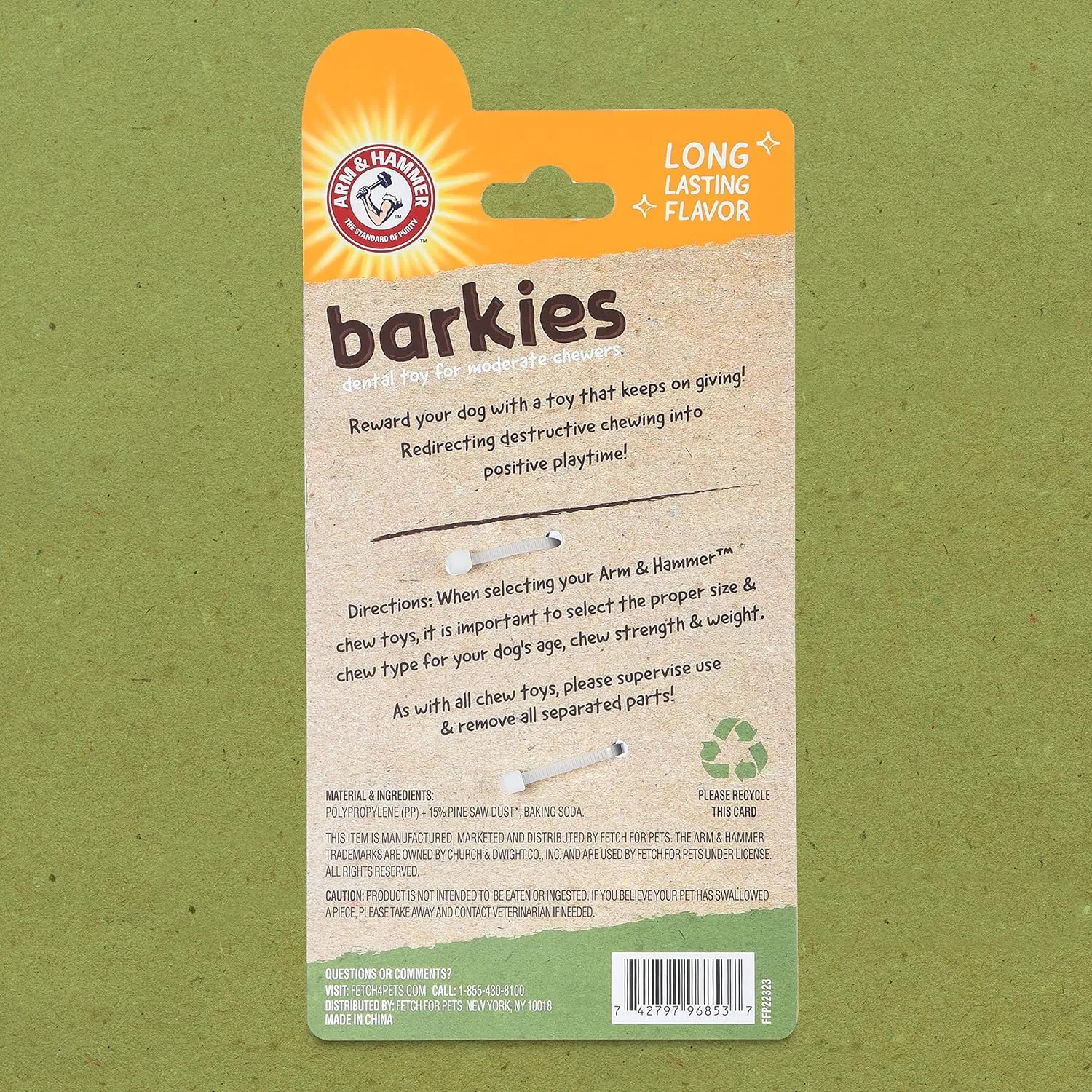 Arm & Hammer for Pets Barkies Classic Bone Compressed Wood Collection, 5 Inch Peanut Butter Flavored Wood Blend Chew Toy| Faux Stick, Splinter-Free, Safer & Durable Alternative to Chewing Sticks