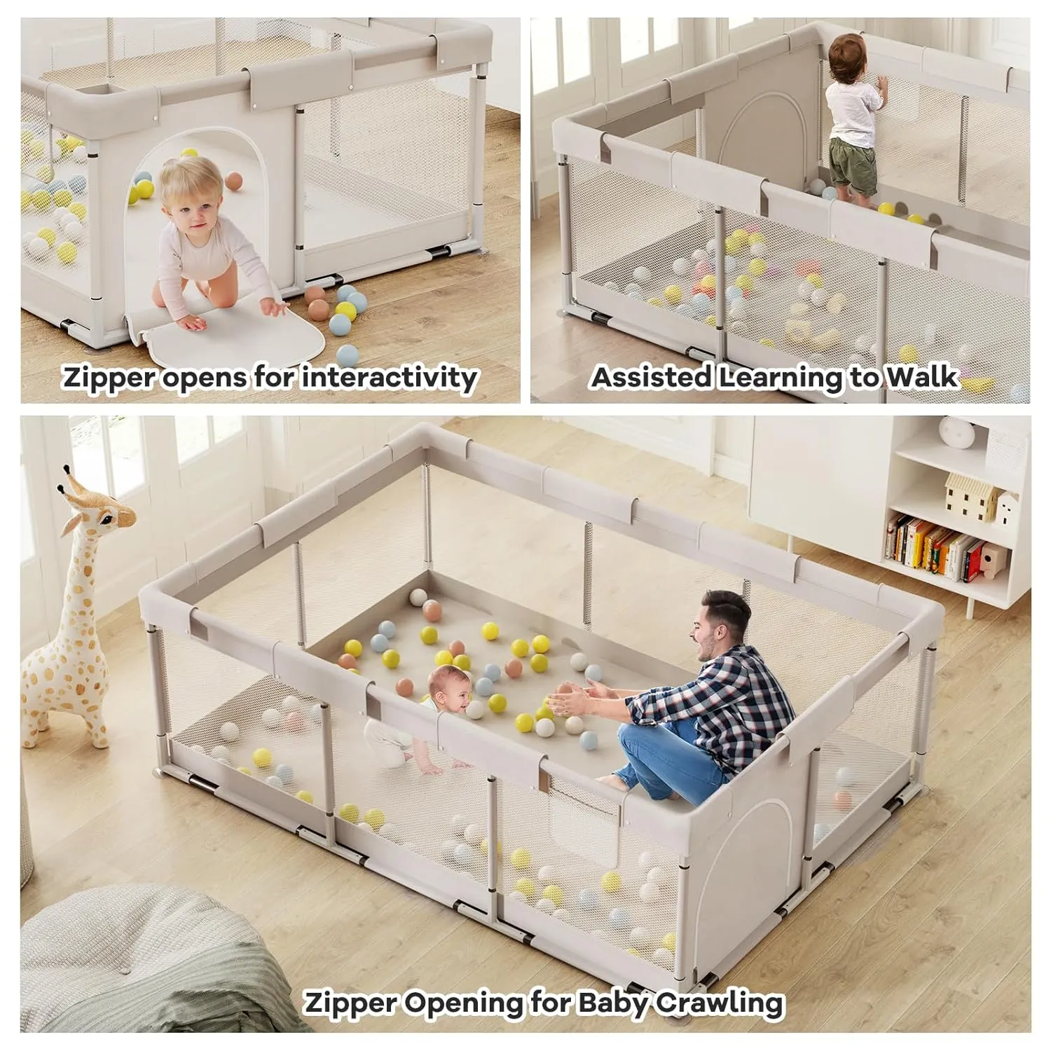 Baby Playpen, 71x47 inch Playpen for Babies and Toddlers, Play Pen for Kids, Apartment (Without mat)