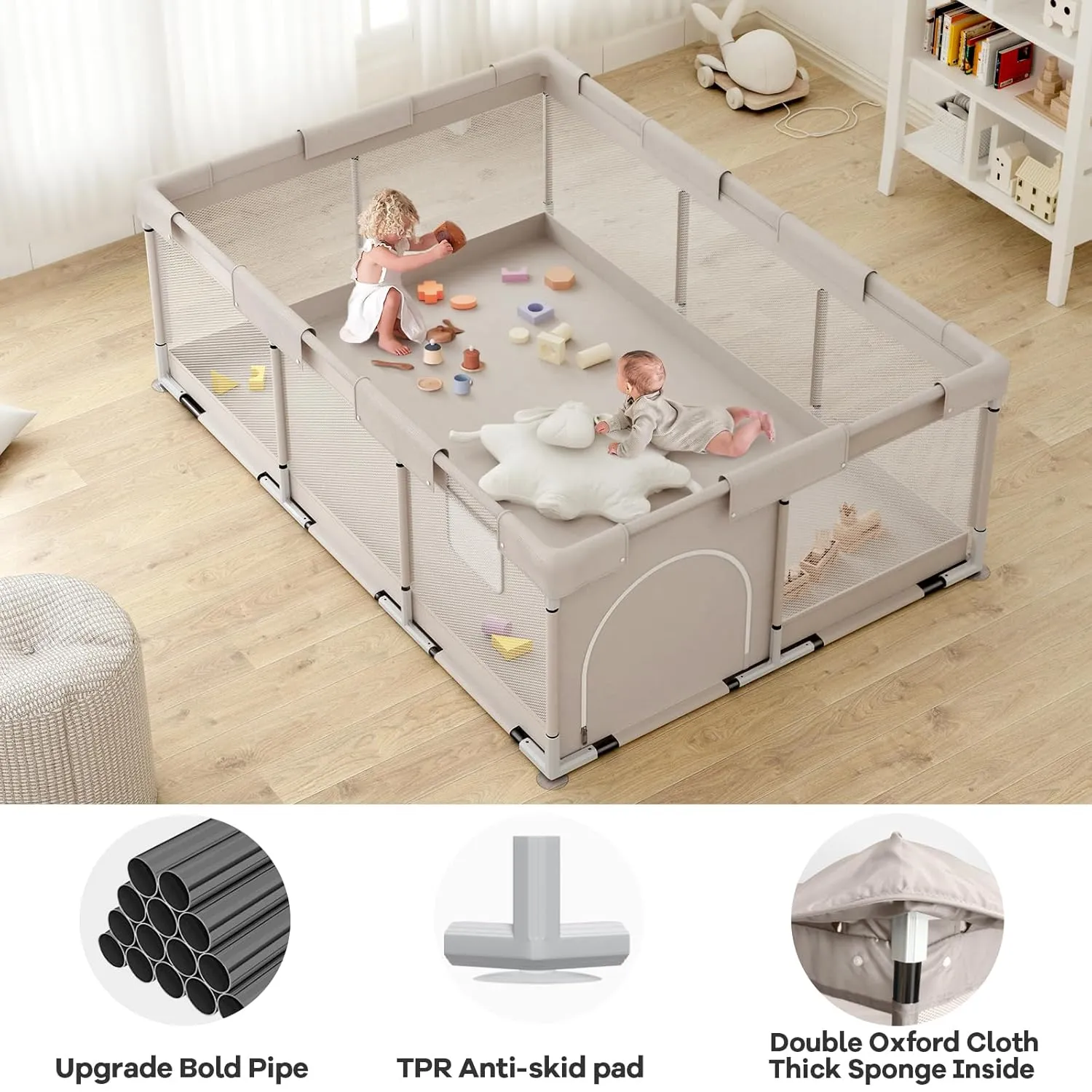 Baby Playpen, 71x47 inch Playpen for Babies and Toddlers, Play Pen for Kids, Apartment (Without mat)