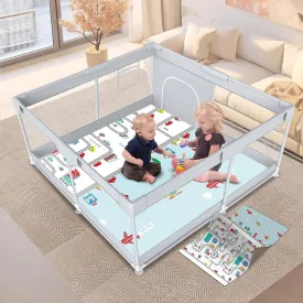 Baby Playpen with Mat 50" x 50" Play Yard Playpen for Babies and Toddlers with Zipper Gate Indoor & Outdoor Safety Baby Activity Center with Breathable Mesh Non-Slip Play Pen(Mat Included)