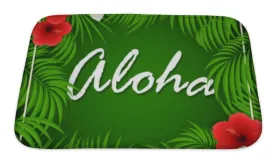 Bath Mat, Inscription Of Aloha On Green