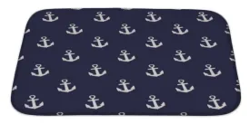 Bath Rug Mat No Slip Microfiber Memory Foam, Pattern With Anchors Nautical Navy Blue, 34x21