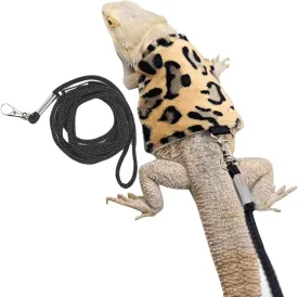 Bearded Dragon Harness and Leash Set - Adjustable Lizard Traction Rope Escape Proof Outdoor Walking Training Leash Reptile Halloween Costume Accessories (Leopard)