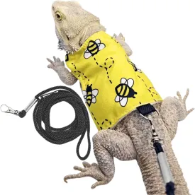 Bearded Dragon Harness and Leash Set - Adjustable Lizard Traction Rope Escape Proof Outdoor Walking Training Leash Reptile Halloween Costume Accessories (Yellow)