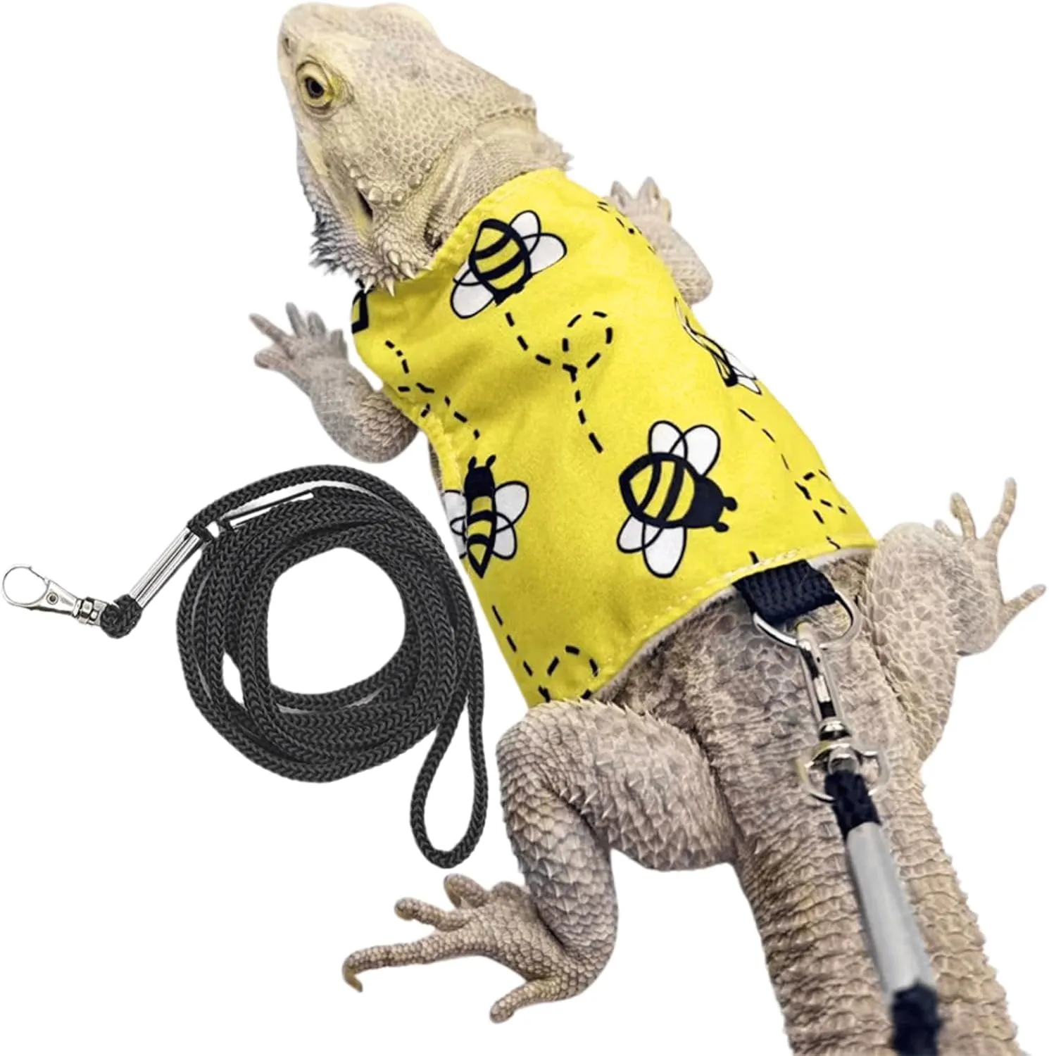 Bearded Dragon Harness and Leash Set - Adjustable Lizard Traction Rope Escape Proof Outdoor Walking Training Leash Reptile Halloween Costume Accessories (Yellow)