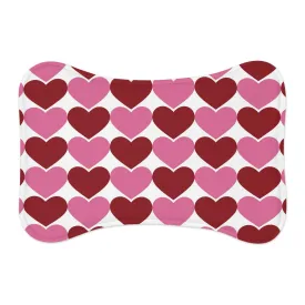 Big Red Pink Hearts Pattern Pet Feeding Mat Bone Shape for Dogs Cats