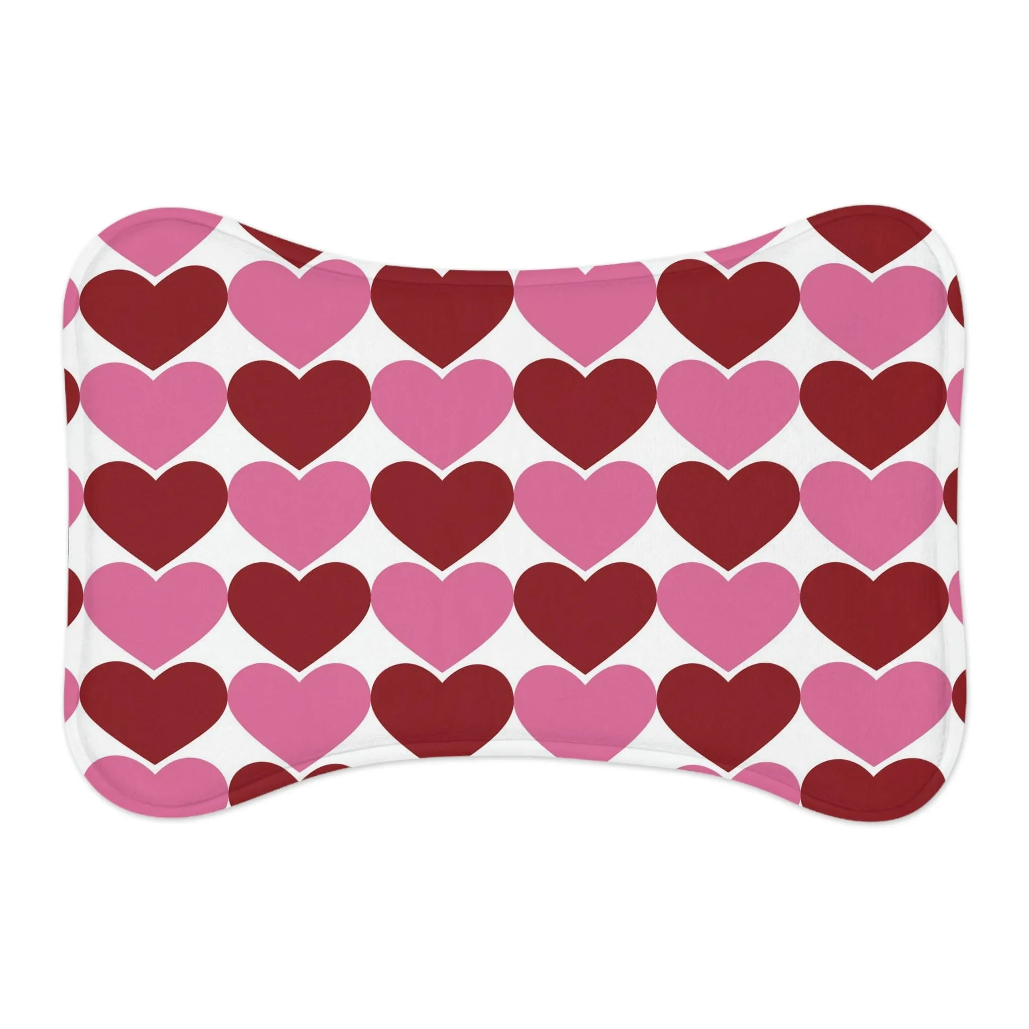 Big Red Pink Hearts Pattern Pet Feeding Mat Bone Shape for Dogs Cats
