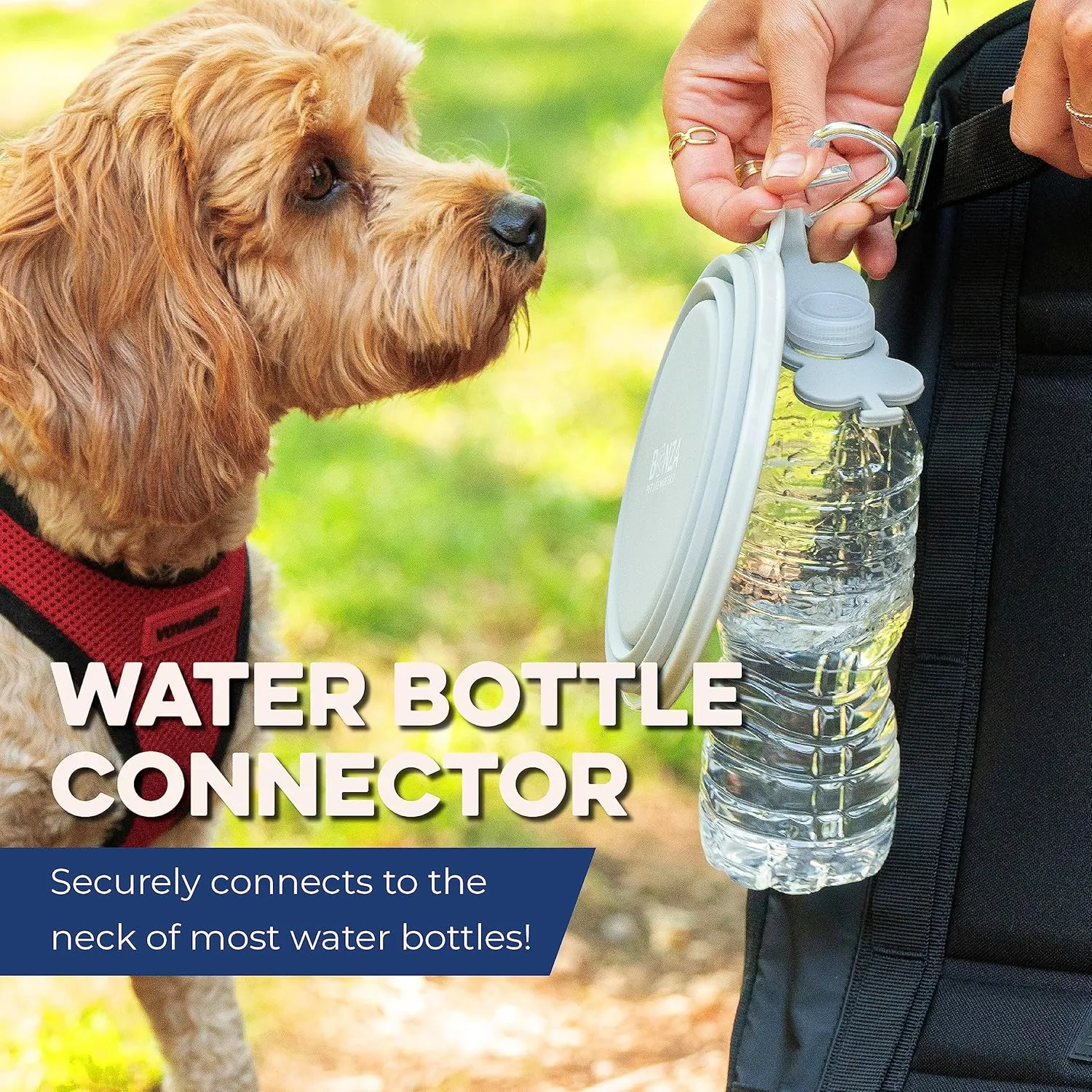 Bonza Large Collapsible Dog Bowl, BPA Free & Foldable, 1000 ml Travel Dog Water Bowl with Carabiner & Bottle Holder Keychain, Sturdy Reinforced Rim