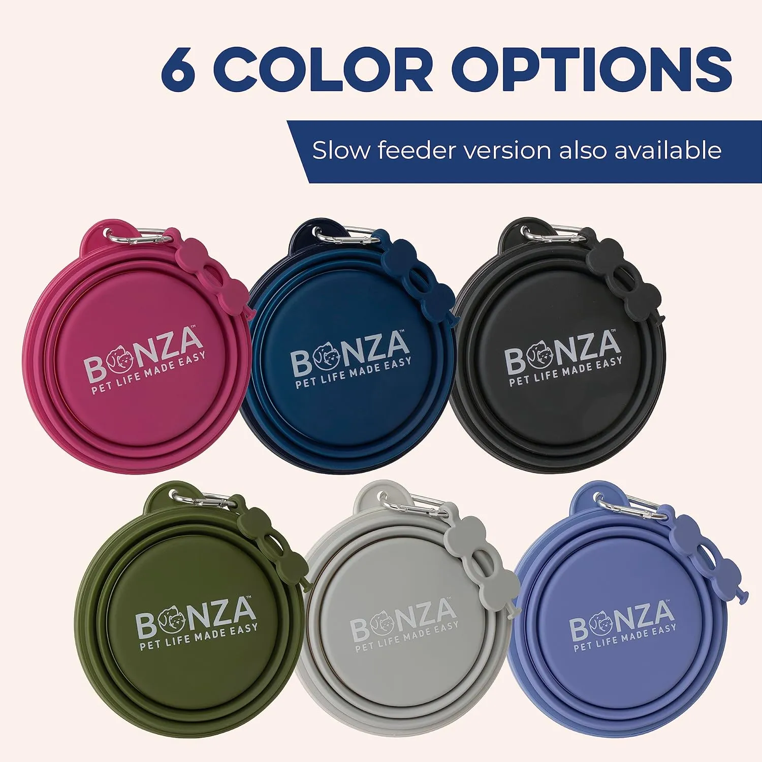 Bonza Large Collapsible Dog Bowl, BPA Free & Foldable, 1000 ml Travel Dog Water Bowl with Carabiner & Bottle Holder Keychain, Sturdy Reinforced Rim