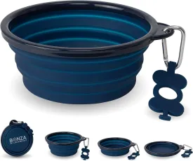 Bonza Large Collapsible Dog Bowl, BPA Free & Foldable, 1000 ml Travel Dog Water Bowl with Carabiner & Bottle Holder Keychain, Sturdy Reinforced Rim