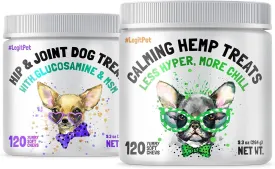 Calming Hemp Treats for Dogs 120 Soft Chews and Hemp Hip & Joint Supplement for Dogs 120 Soft Chews Bundle - Natural Pain Relief and Mobility - Dog Anxiety Relief - Made in USA