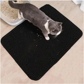 Cat Litter Box Mat, 24X35In/26X46In Honeycomb Double Layer Cat Litter Trap Mats Litter Box Mats, Less Waste,Soft On Paws,Non-Slip,26X46In-Black