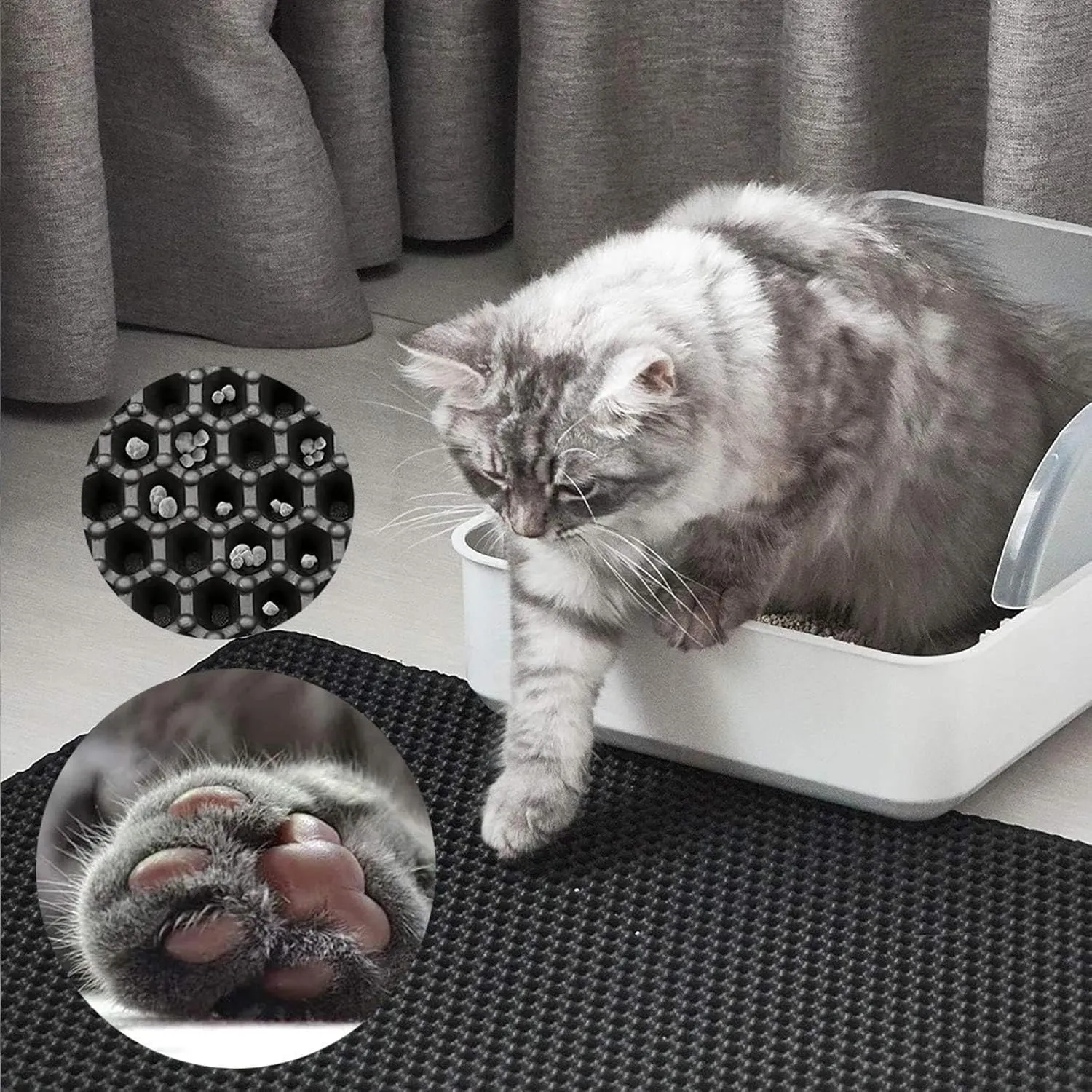 Cat Litter Box Mat, 24X35In/26X46In Honeycomb Double Layer Cat Litter Trap Mats Litter Box Mats, Less Waste,Soft On Paws,Non-Slip,26X46In-Black