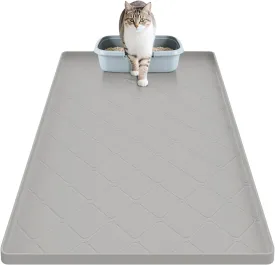 Cat Litter Mat for Litter Boxes - Extra Large Anti Tracking Silicone Pad, Waterproof, Non Slip & Easy Clean, Traps Litter for Multiple Cats, 34x22 Inch (Gray)