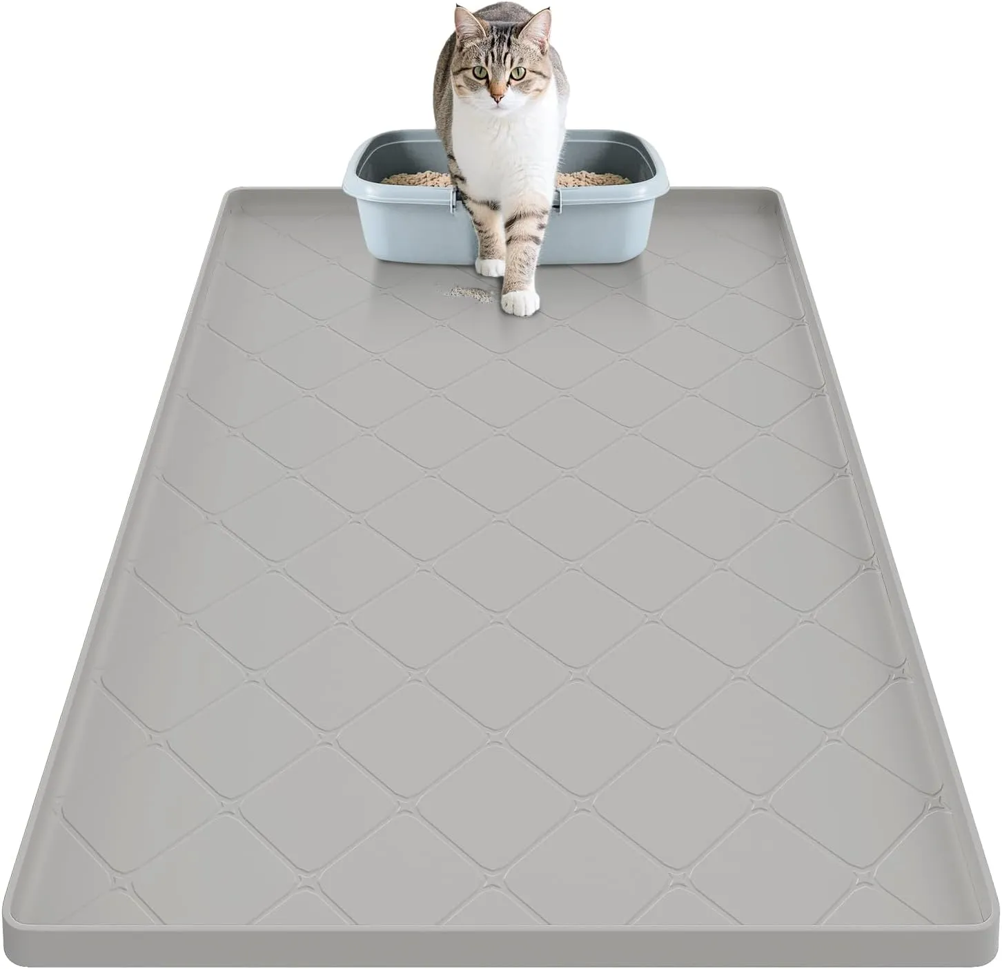 Cat Litter Mat for Litter Boxes - Extra Large Anti Tracking Silicone Pad, Waterproof, Non Slip & Easy Clean, Traps Litter for Multiple Cats, 34x22 Inch (Gray)