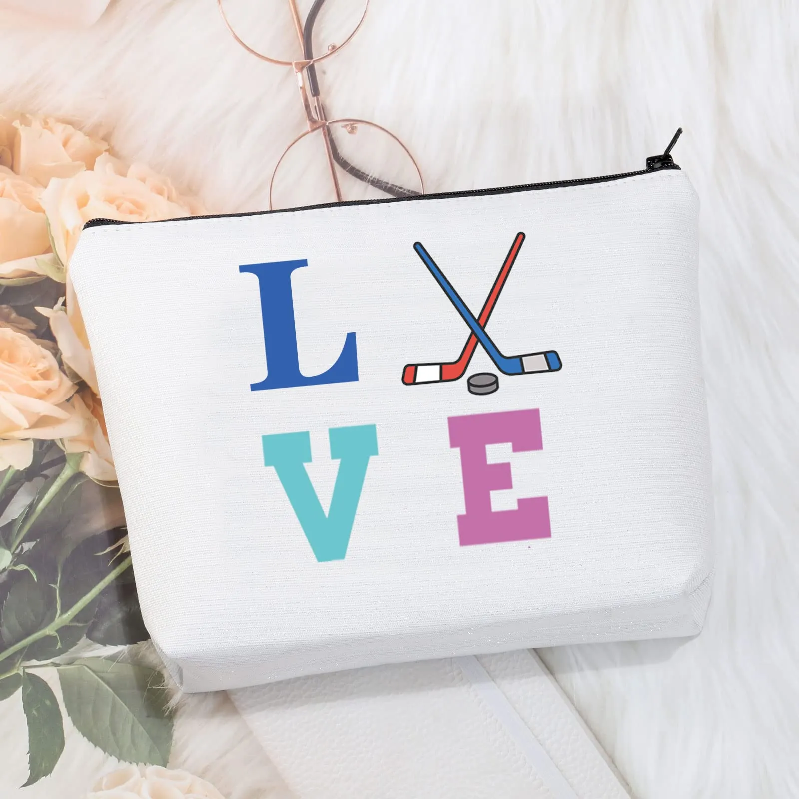 CMNIM Hockey Lover Gifts Hockey Makeup Bag Ice Hockey Gifts Field Hockey Gifts for Hockey Players Fans Hockey Cosmetic Bag (Hockey Makeup Bag)