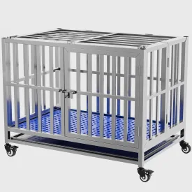Collapsible Stainless Steel Dog Crate, 30" 37" 42" 48" Sizes, Lockable Wheel, with Tray, Stackable, Heavy Duty, Divider, Indoor and Outdoor 30in Size is Suitable for Small Pets only