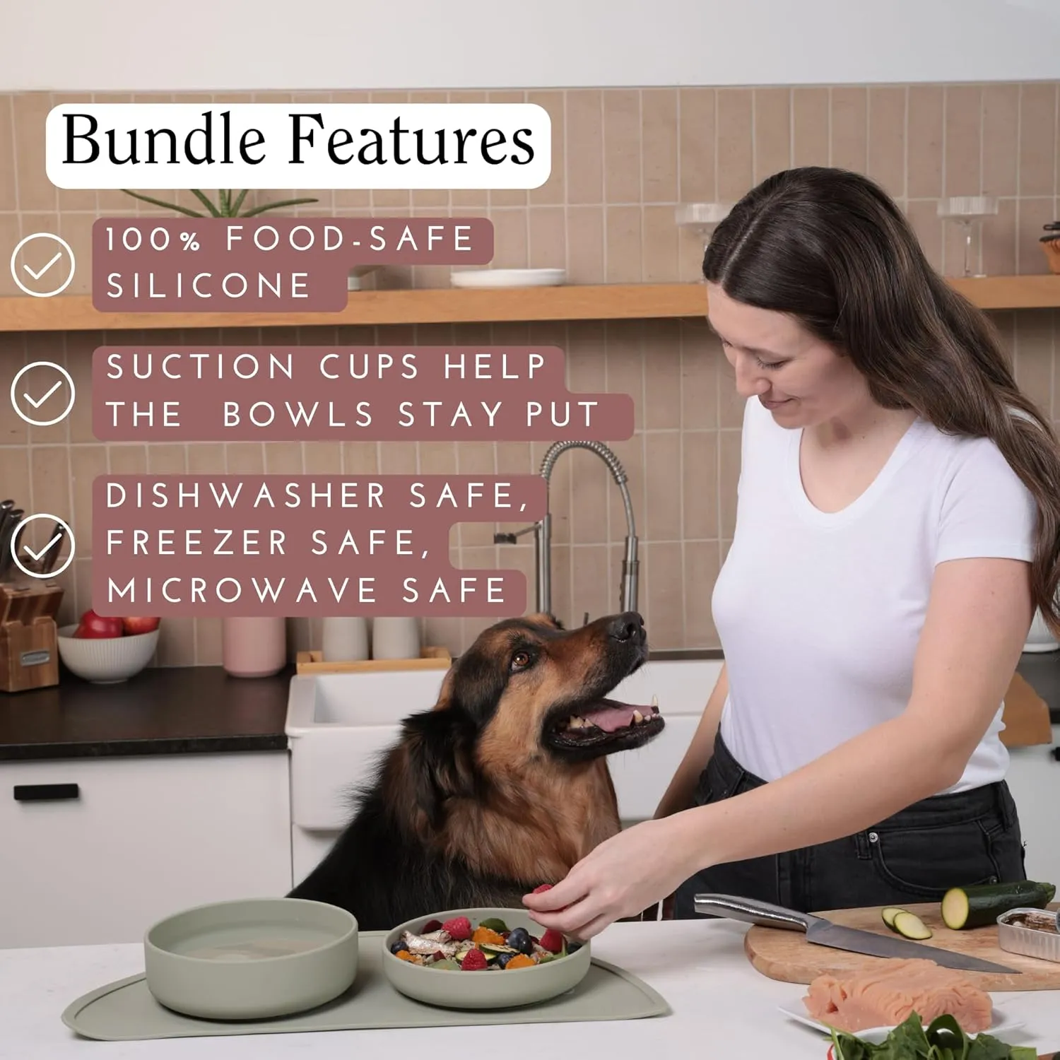 Complete Pet Feeding Set: Slow Feeder & Water Bowl with Spill-Proof Silicone Mat - Ideal for Small to Medium Dogs, Non-Slip, Easy Clean, Raised Edges, Durable Silicone - Charcoal