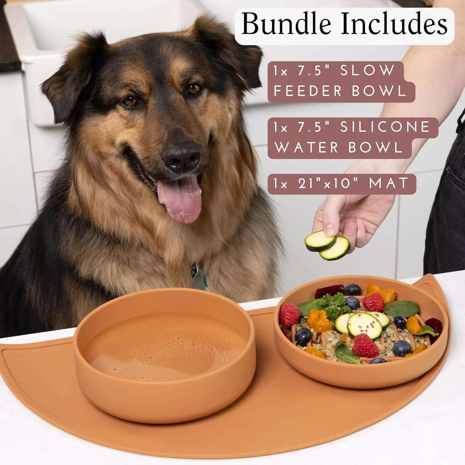 Complete Pet Feeding Set: Slow Feeder & Water Bowl with Spill-Proof Silicone Mat - Ideal for Small to Medium Dogs, Non-Slip, Easy Clean, Raised Edges, Durable Silicone - Charcoal