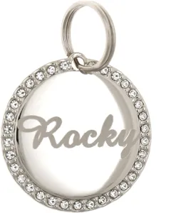 Custom Engraved Personalized Round Stainless Steel Diamante Rhinestones Dog Cat Pet ID Tag