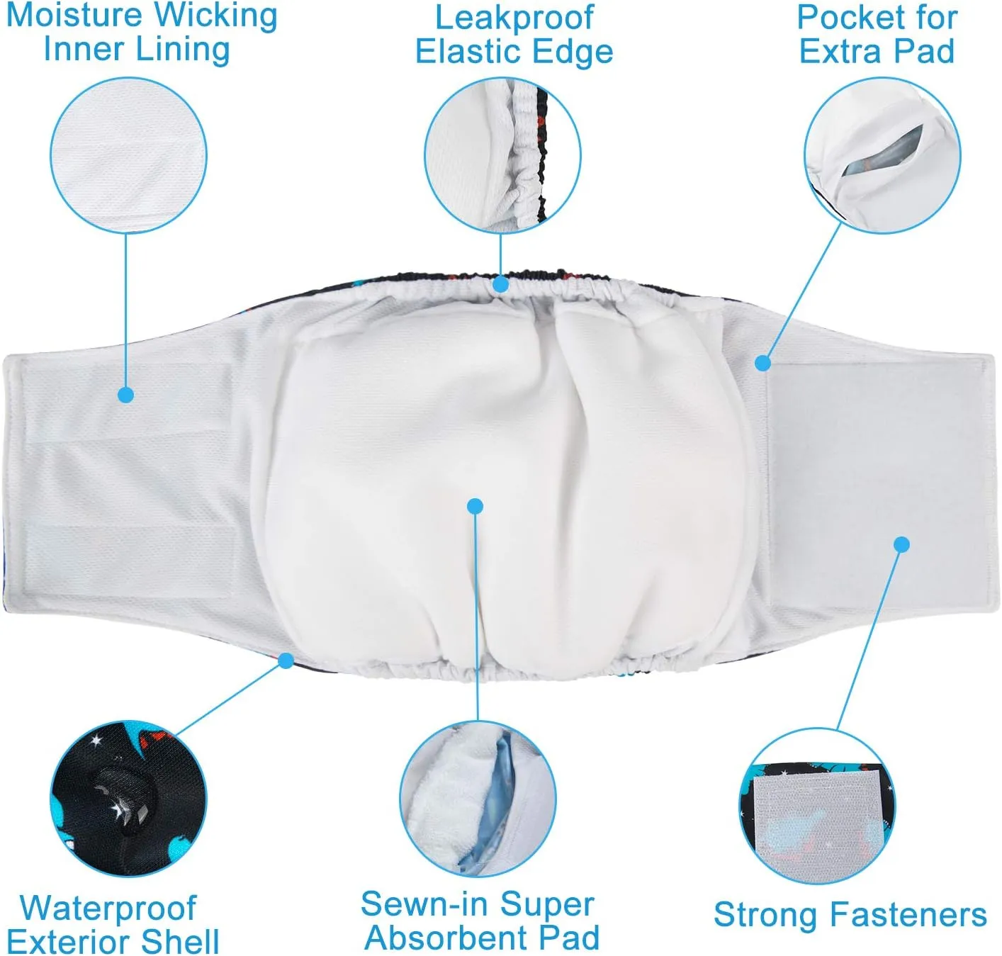 CuteBone Male Dog Diaper Large Reusable for Poop and Pee DM11L