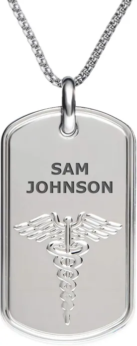 Divoti Deep Custom Laser Engraved Stainless Steel Medical Alert Necklace for Men, PVD Gold/Stainless Classic Tag Medical ID Necklace, Medical Dog Tag w/Free Engraving-One of Various Chains (24/28 in)
