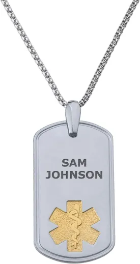 Divoti Pure Titanium Medical Alert Necklace for Men, Custom Engraved Deluxe Dog Tag Medical ID Necklace-Style