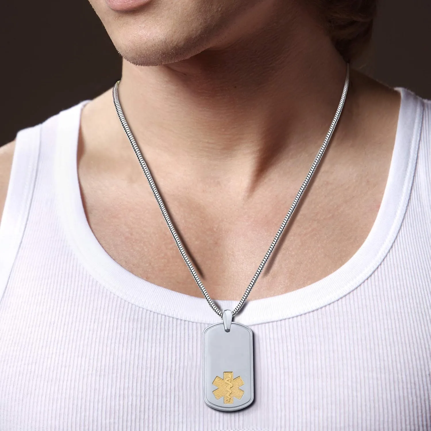 Divoti Pure Titanium Medical Alert Necklace for Men, Custom Engraved Deluxe Dog Tag Medical ID Necklace-Style