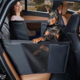Dog Car Seat for Large Dogs, Waterproof Faux Leather Pet Carrier for Active Pets at Back Seat Half Hammock with 4 Hard Sides & Bottom Extender for Cars SUV Trucks