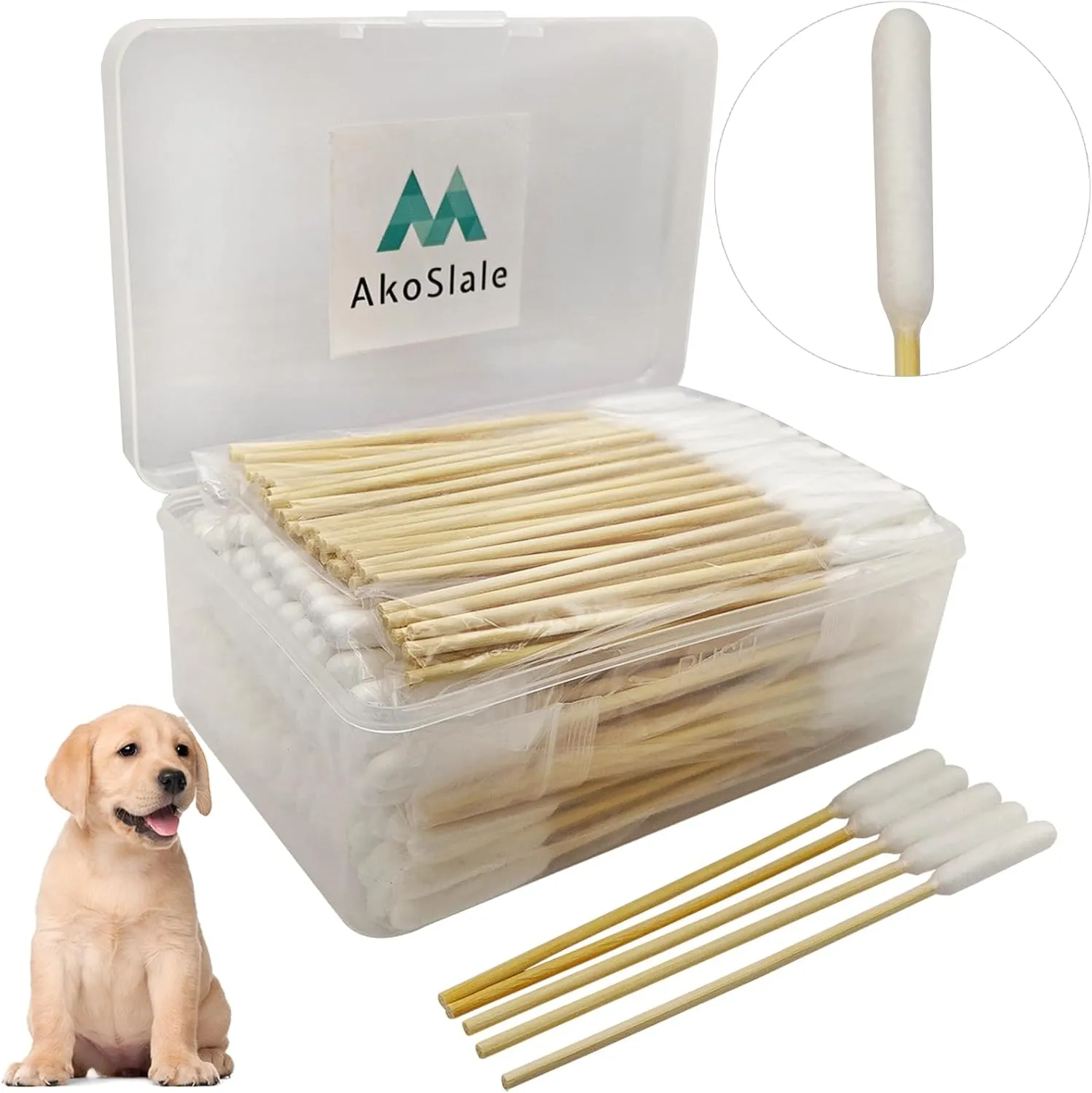 Dog Ear Cleaner Q Tips, 200pcs, 6 Inch Long Cotton Swabs for Dogs - Biodegradable Ear Cleaning Swabs for Pet Ear Infection Treatment and Wax Removal