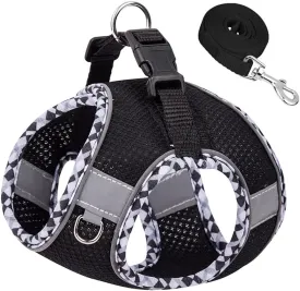 Dog Harness and Leash Set, No Pull Adjustable Reflective Pet Harness for Small Medium Dogs, Step in Vest Harness Easy Walk Dog Harness Outdoor Hiking Training for Small Dogs, Cats(Black, XS)