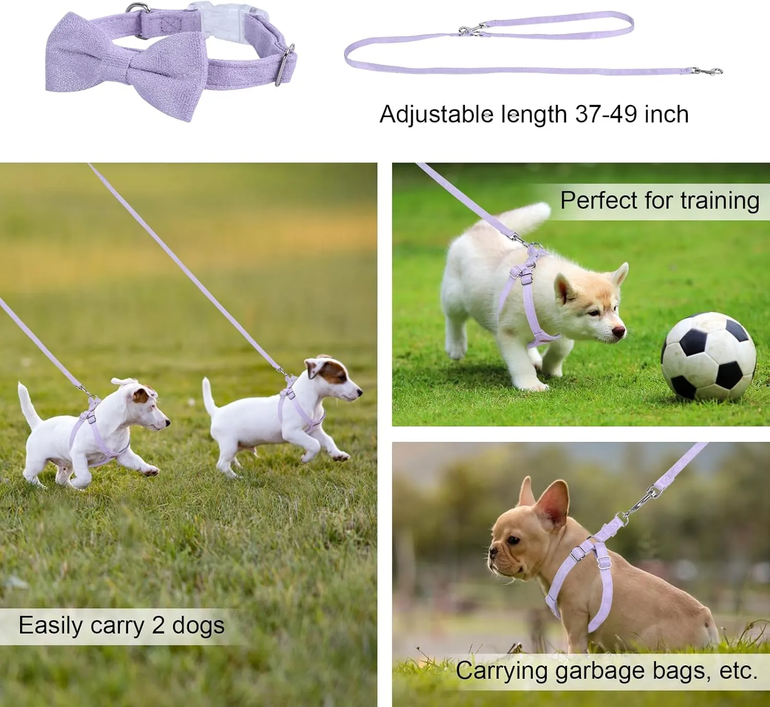 Dog Harness and Leash Set, XXS No Pull Adjustable Puppy Harness with Multifunction Purple Dog Leash and Collar, Soft No Choke Escape Proof Pet Harness Vest for Small Dogs and Cats (Purple, XXS)