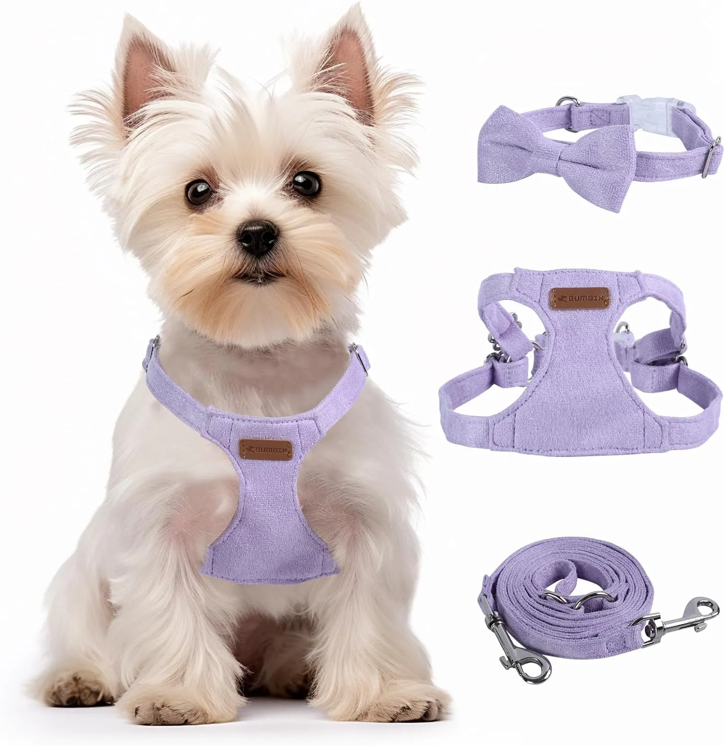 Dog Harness and Leash Set, XXS No Pull Adjustable Puppy Harness with Multifunction Purple Dog Leash and Collar, Soft No Choke Escape Proof Pet Harness Vest for Small Dogs and Cats (Purple, XXS)