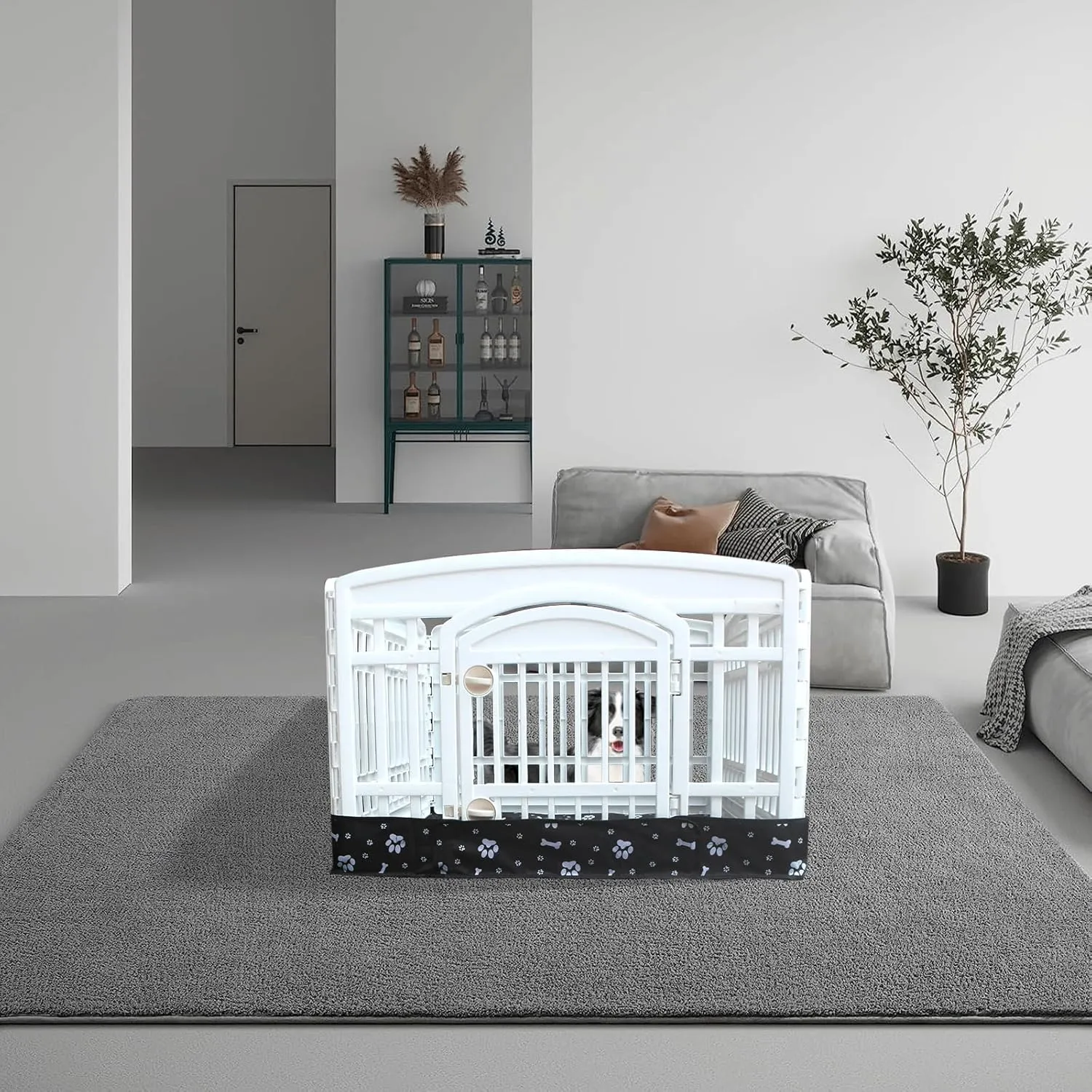 Dog Playpen Bottom Pad Fits for 36 Inch 4 Panels Exercise Pet Playpen, Dog Crate Pad Puppy Playpen Pad, Hoop and Loop Design (Note: Playpen Not Included). -Black