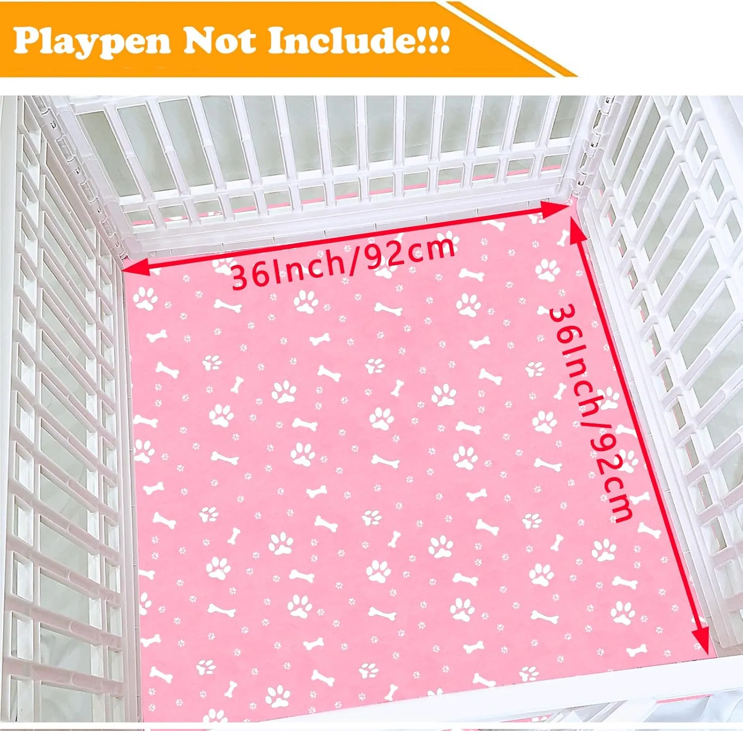 Dog Playpen Bottom Pad Fits for 36 Inch 4 Panels Exercise Pet Playpen, Dog Crate Pad Puppy Playpen Pad, Hoop and Loop Design (Note: Playpen Not Included). -Pink