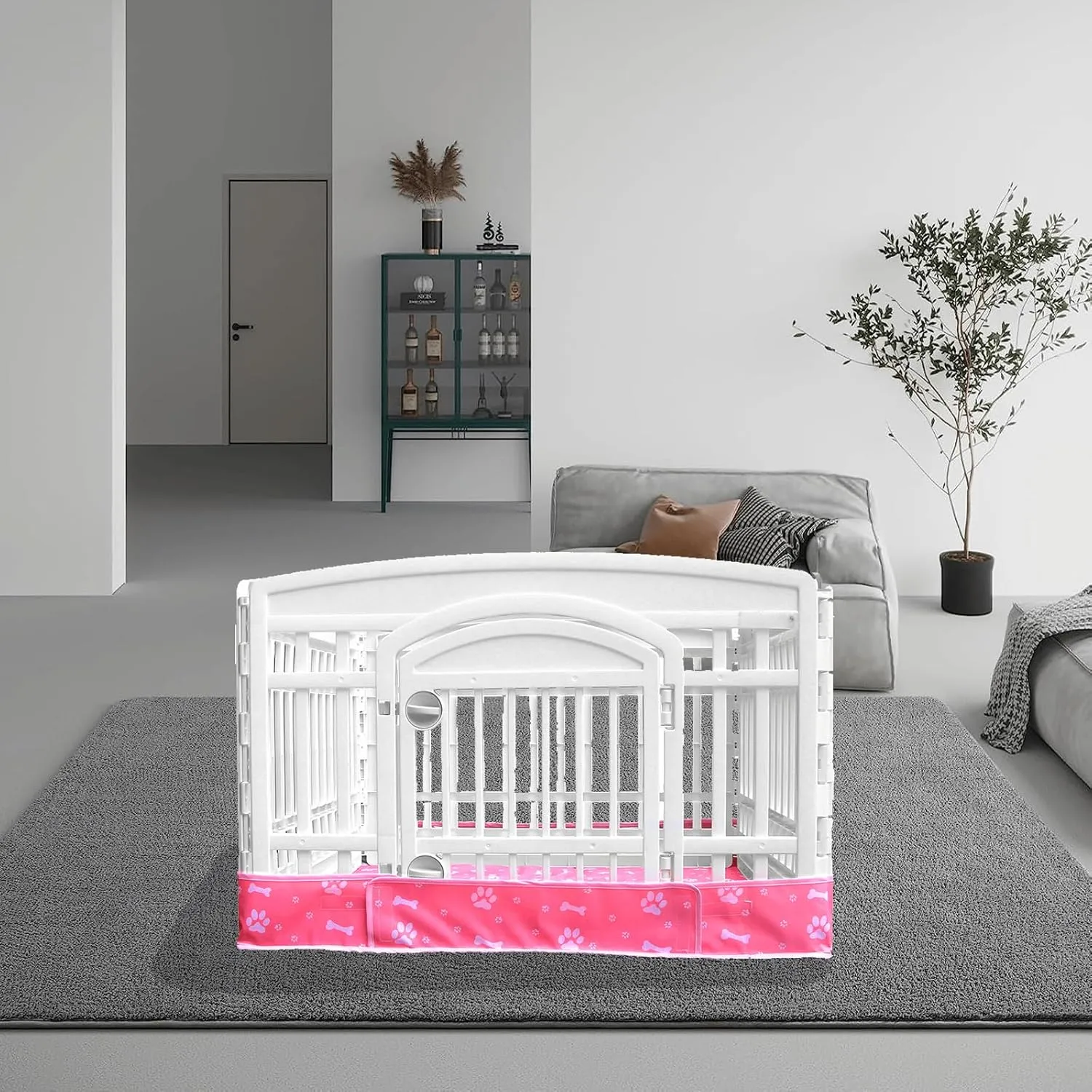 Dog Playpen Bottom Pad Fits for 36 Inch 4 Panels Exercise Pet Playpen, Dog Crate Pad Puppy Playpen Pad, Hoop and Loop Design (Note: Playpen Not Included). -Pink