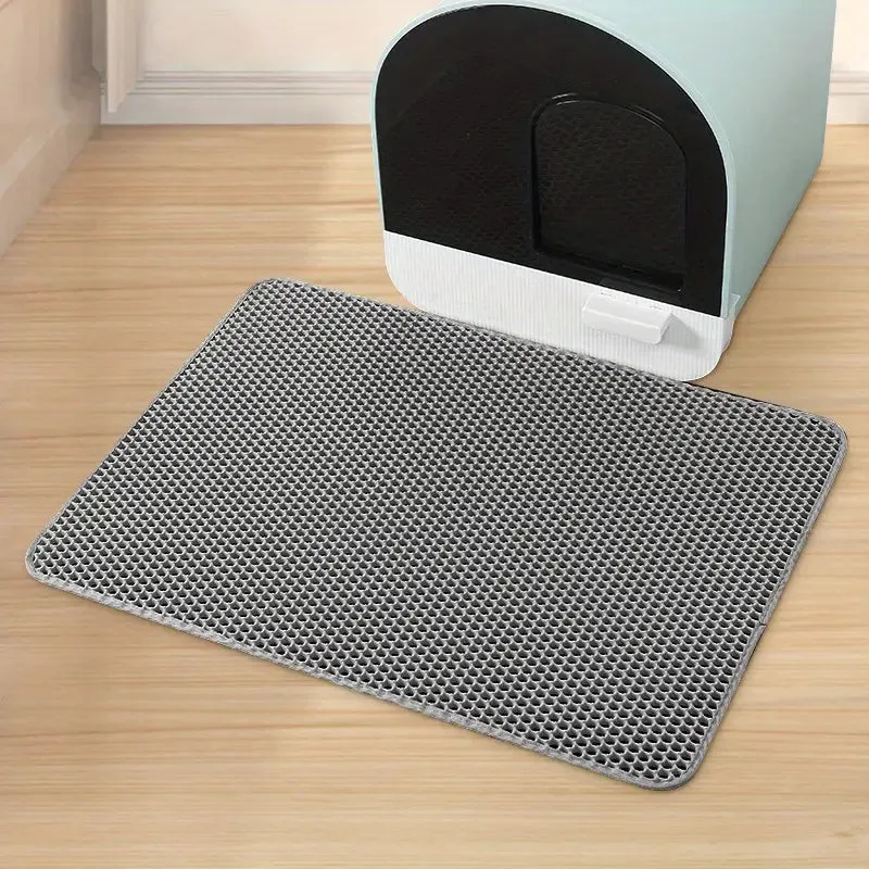 Double Layer Cat Litter Trapping Mat, Non-slip Washable Cat Litter Box