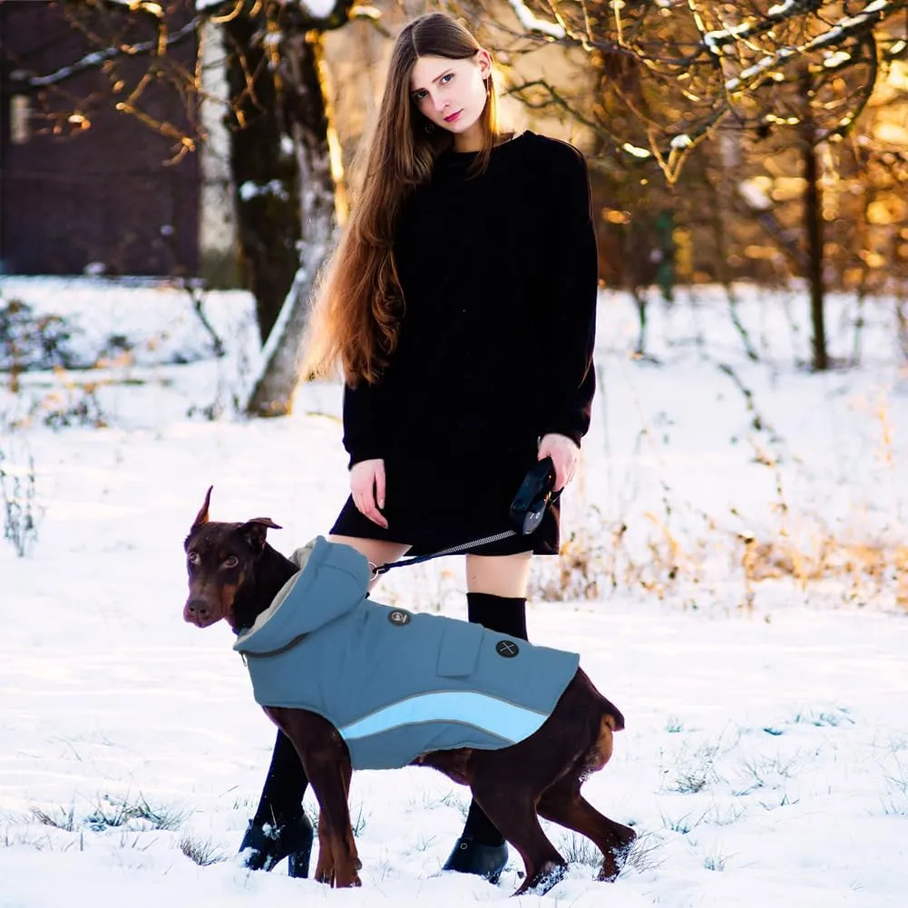 EMUST Dog Cold Weather Coat, Hooded Winter Jacket for Dogs, Medium Dog Coats for Winter with Pocket, Dog Jackets for Puppy Medium Dogs, M/LightBlue