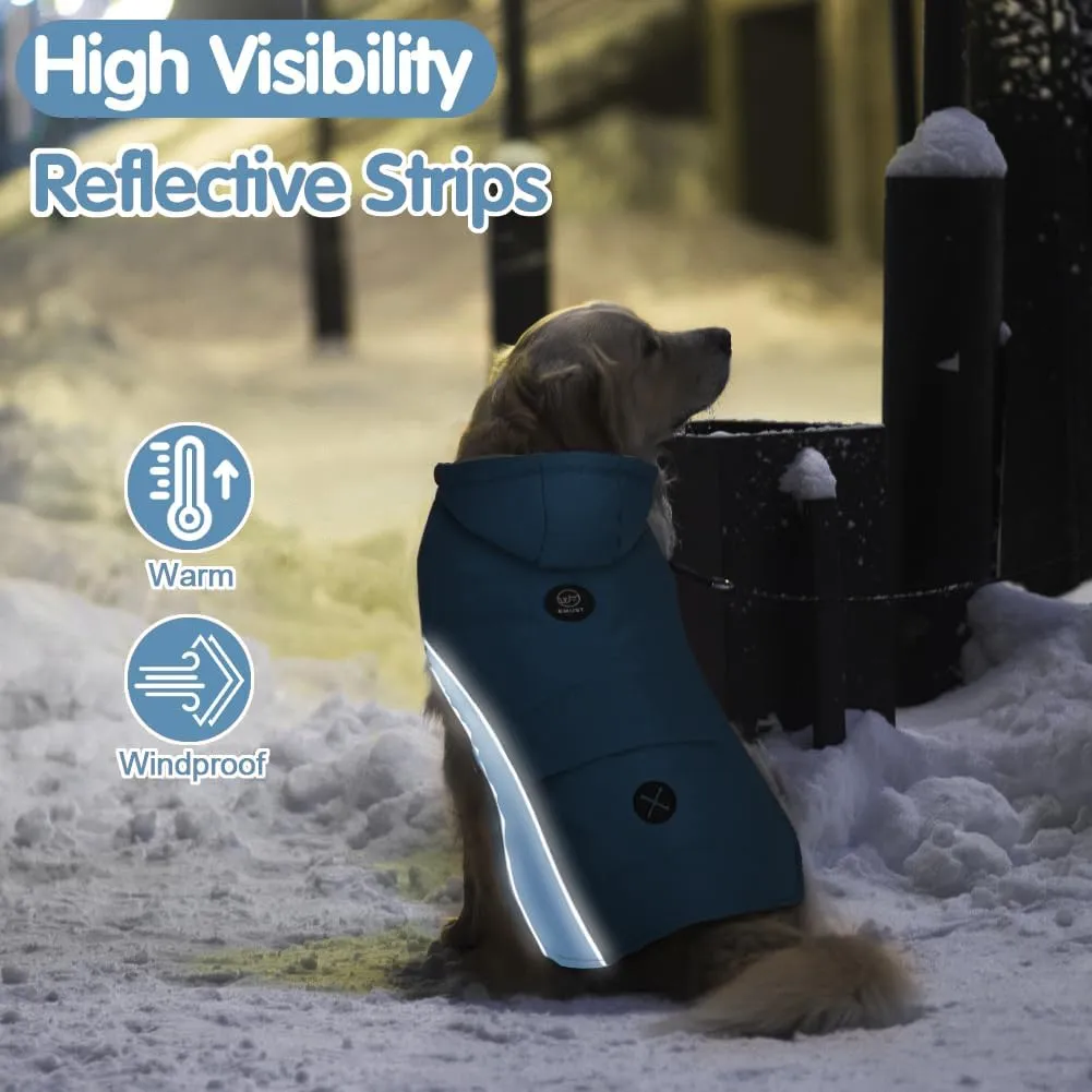 EMUST Dog Cold Weather Coat, Hooded Winter Jacket for Dogs, Medium Dog Coats for Winter with Pocket, Dog Jackets for Puppy Medium Dogs, M/LightBlue