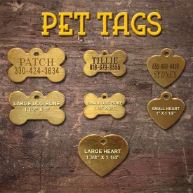 Engraved Pet Name Tags - Solid Brass, Brushed finish starting at
