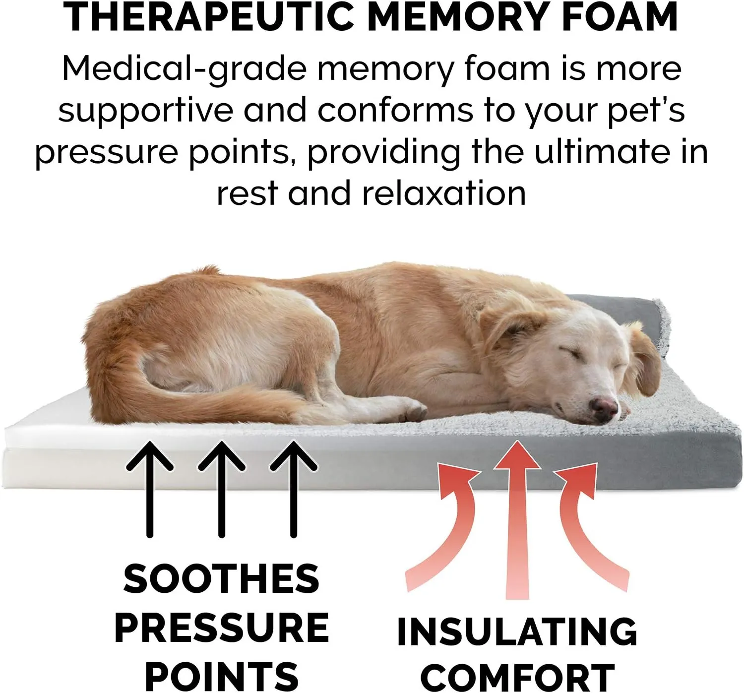 Furhaven Memory Foam Dog Bed for Large Dogs w/ Removable Bolsters & Washable Cover, For Dogs Up to 95 lbs - Two-Tone Plush Faux Fur & Suede L Shaped Chaise - Stone Gray, Jumbo/XL