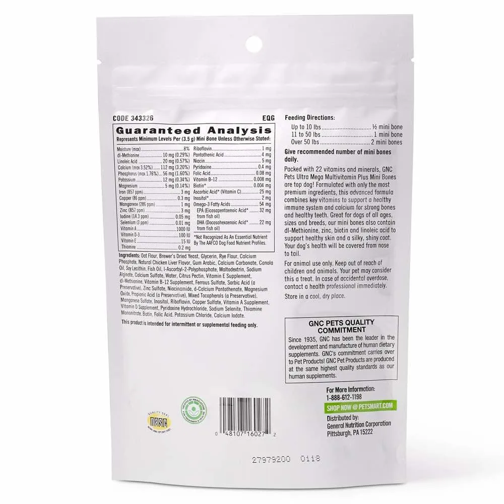 GNC Pets Ultra Mega Multivitamin Plus Chicken-Flavour Soft Chews Dog Supplement 60ct