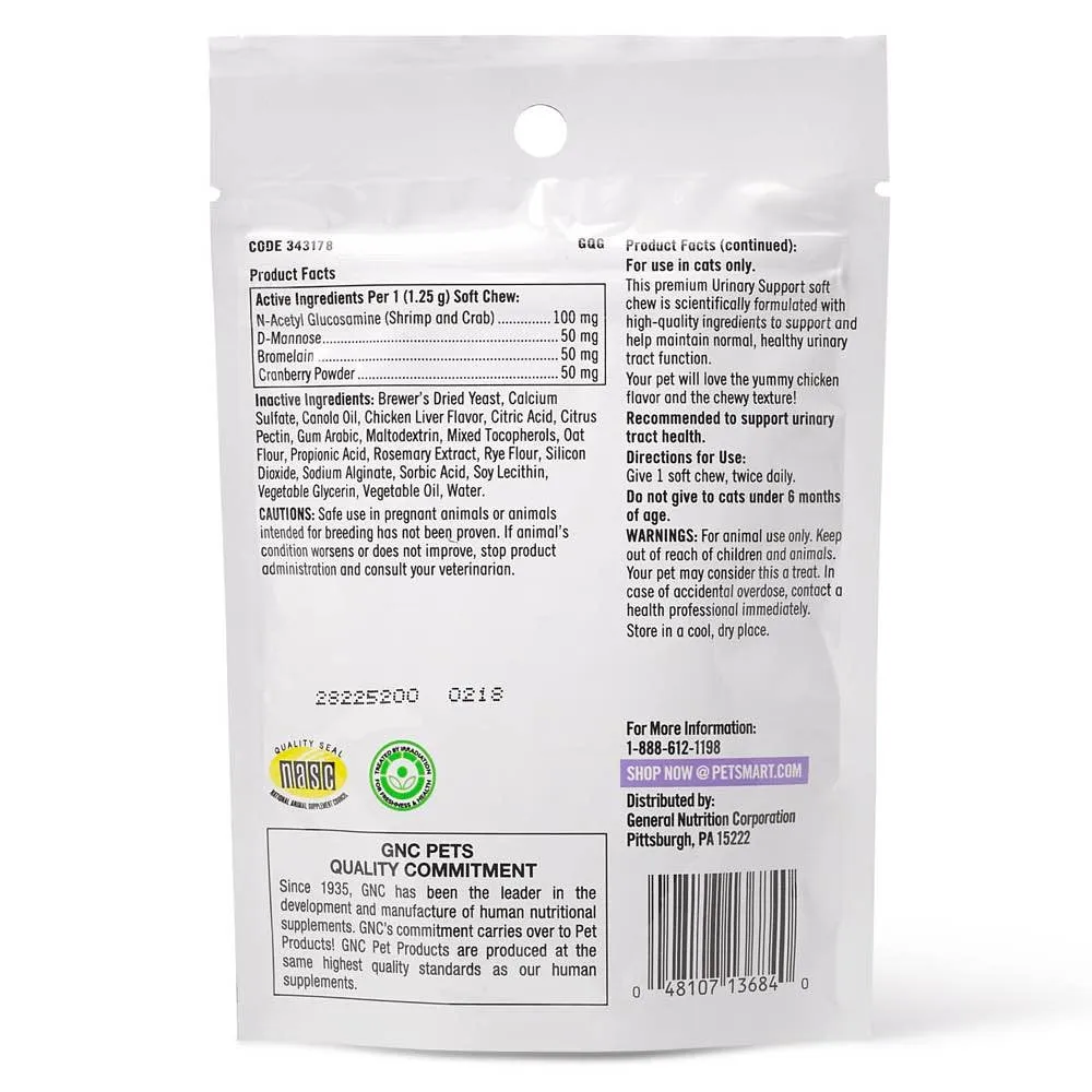 GNC Pets Ultra Mega Urinary Support Chicken-Flavour Soft Chews Cat Supplement 45ct